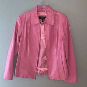 pink leather jacket